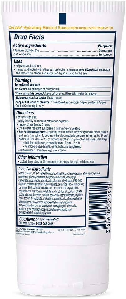 CERAVE Hydrating Mineral Sunscreen SPF 50