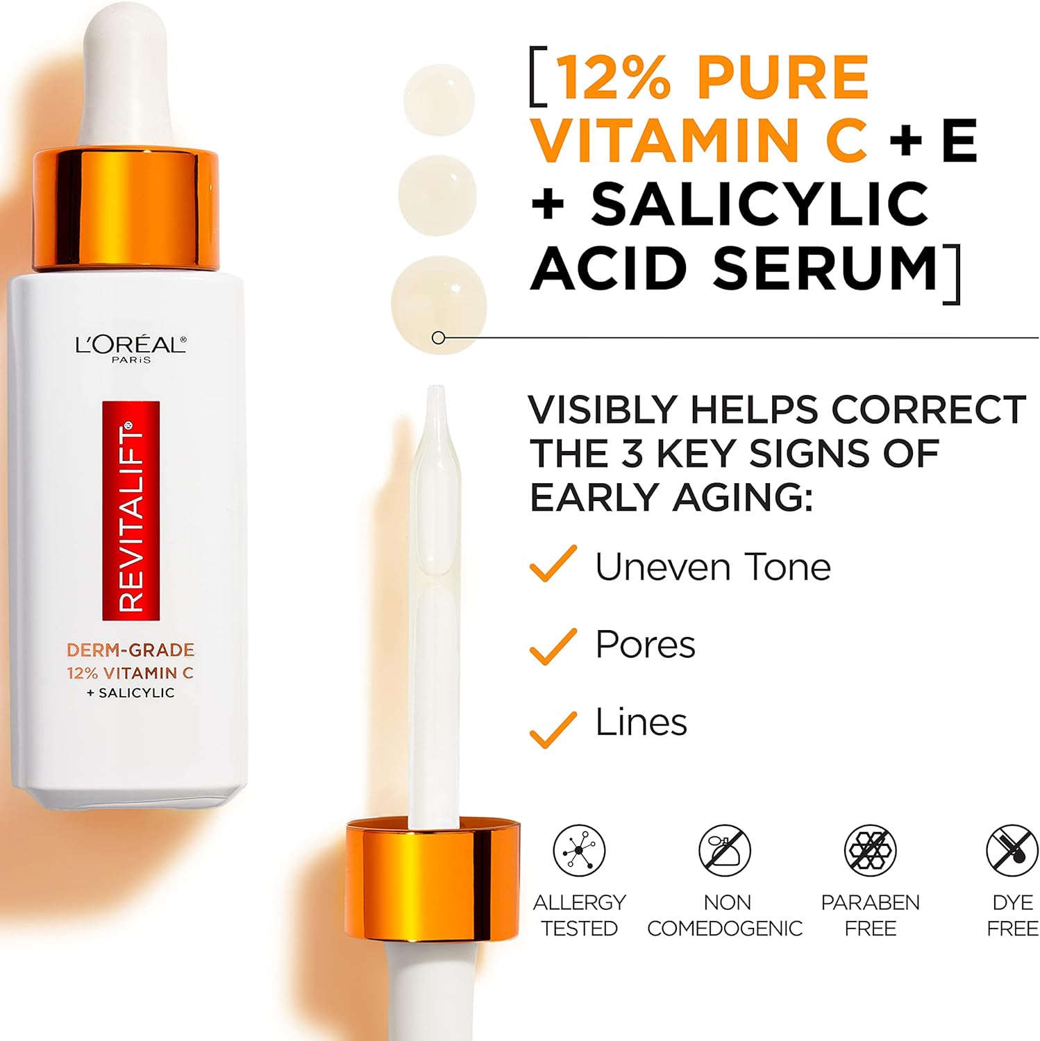 L'Oreal Revitalift 12% Pure Vitamin C Serum, Vitamin E, Salicylic Acid