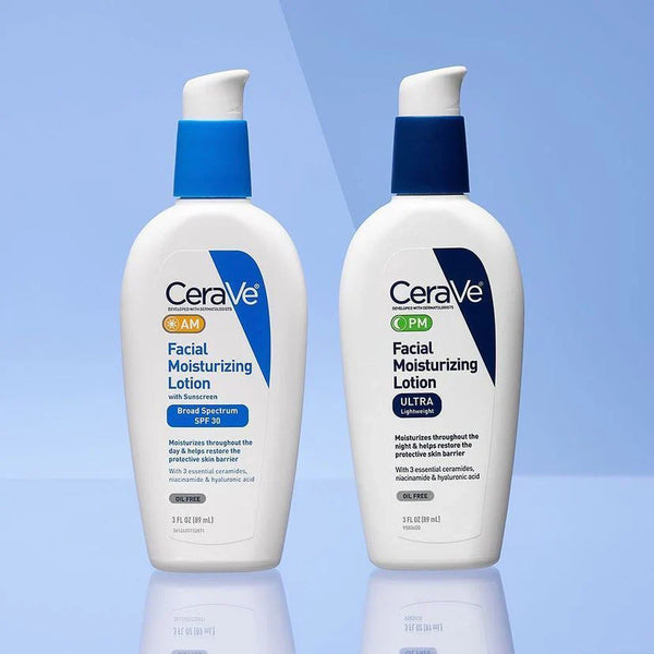 CeraVe Facial Moisturizing Lotion 3 Fl Oz (Pack of 2) AM/PM Bundle